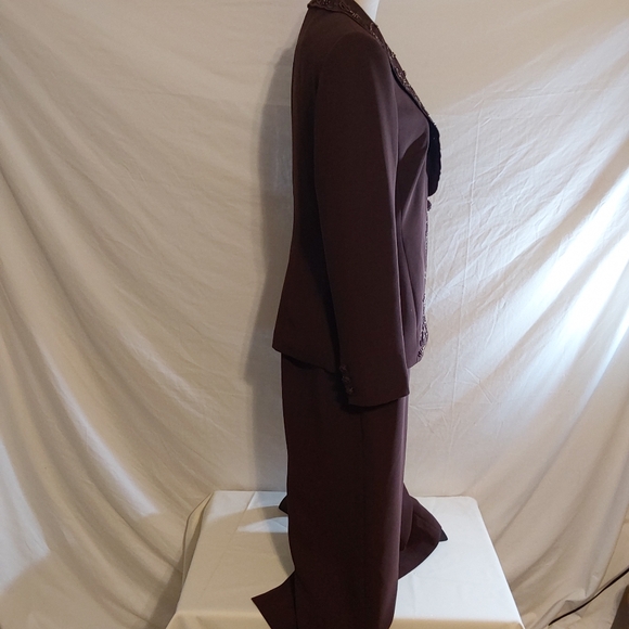 John Meyer of Norwich Brown Beaded  Blazer /Jacket Skirt Suit Size 8 - Picture 13 of 16